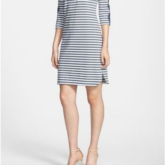 Eliza J | Dresses | Eliza J Blue And White Striped Dress With Lace Detail  On Sleeves Size | Poshmark